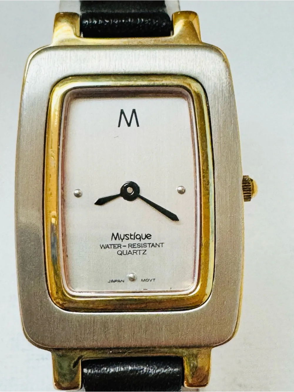 Vintage Mystique Midsized Women's Ultra Thin Retro Tank Watch Gold Brown Leather